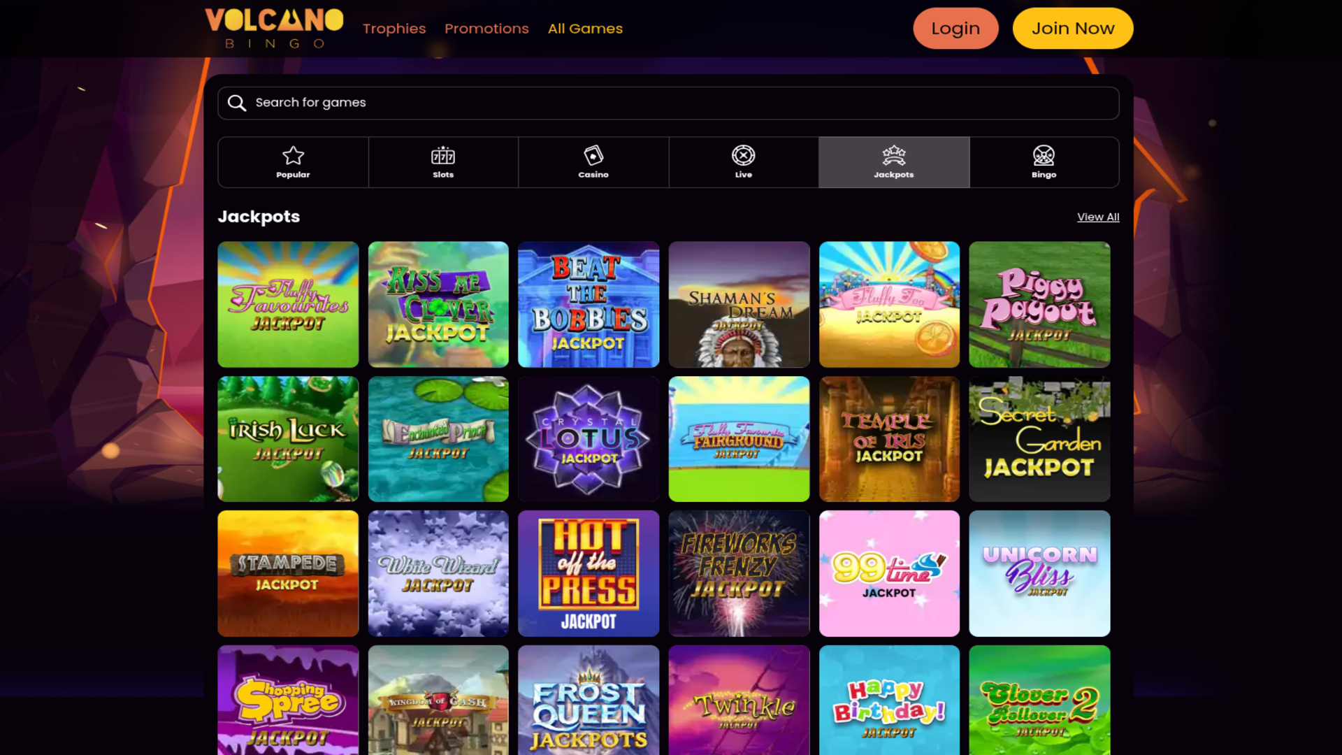 Jackpot de Volcano Bingo Casino sur ordinateur