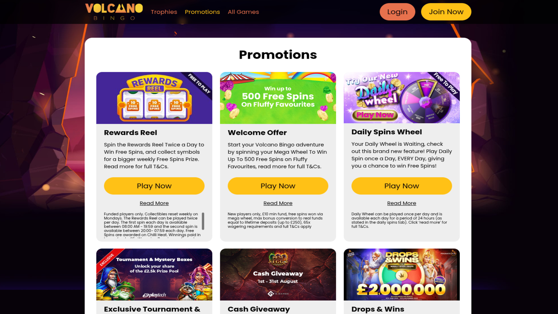 Promotions de Volcano Bingo Casino sur ordinateur