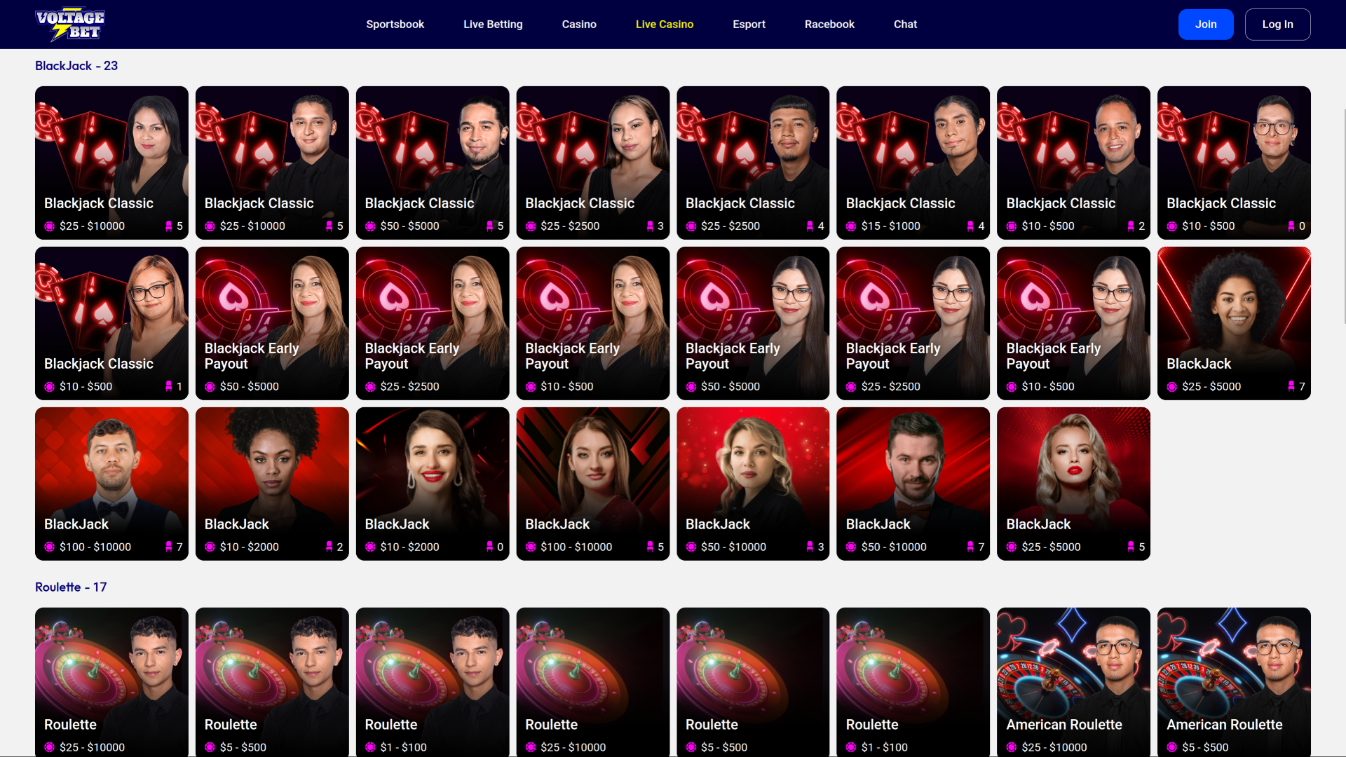 Casinò VoltageBet con croupier dal vivo