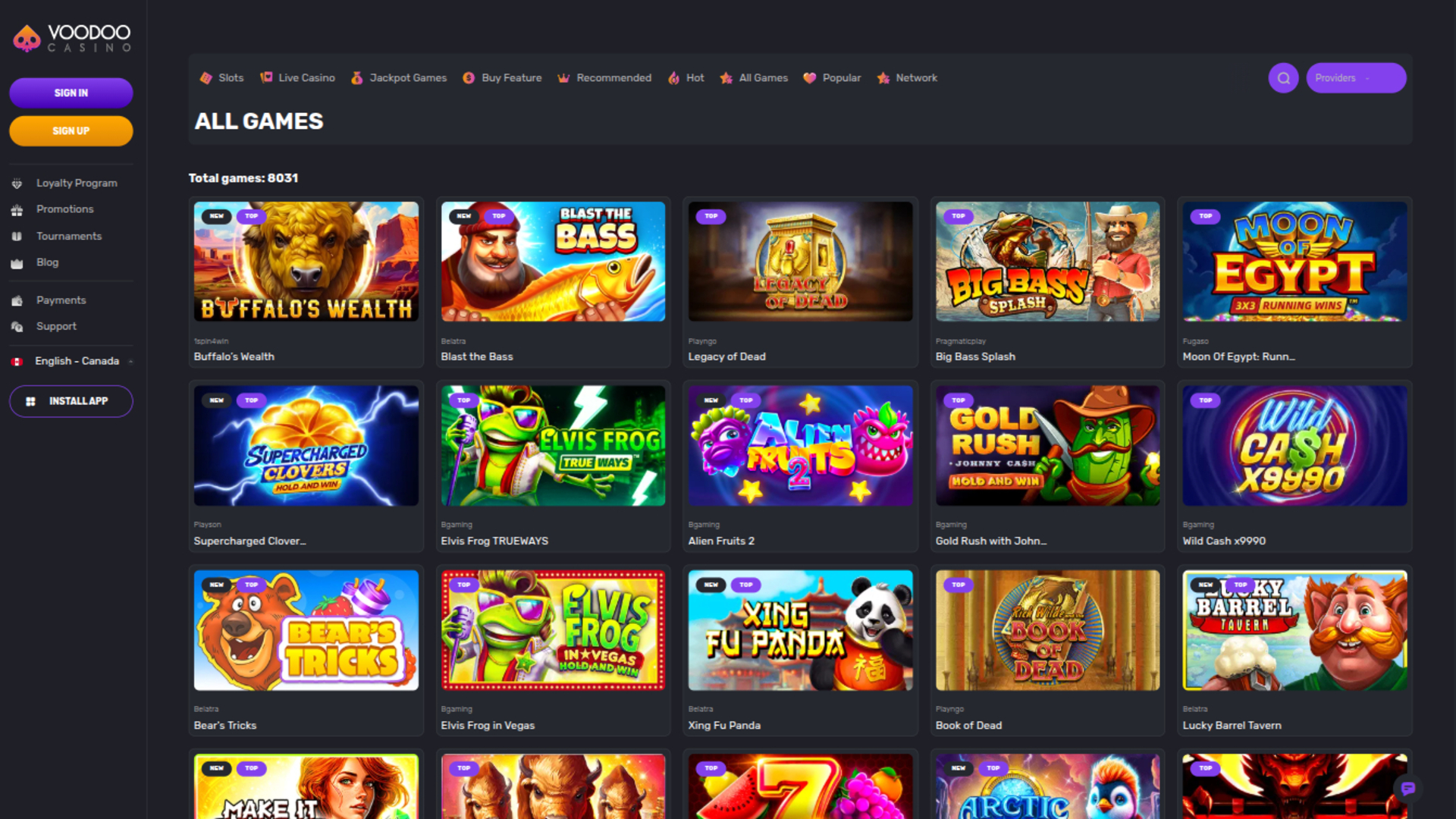 Voodoo Casino Desktop Games