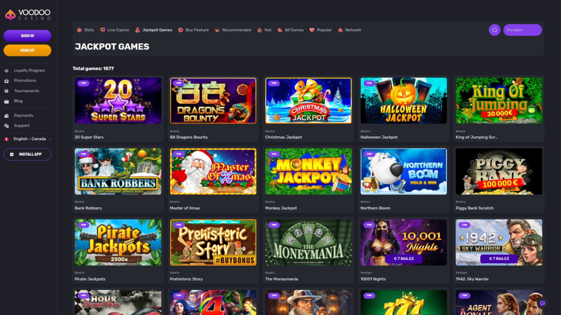 Voodoo Casino Desktop Jackpot