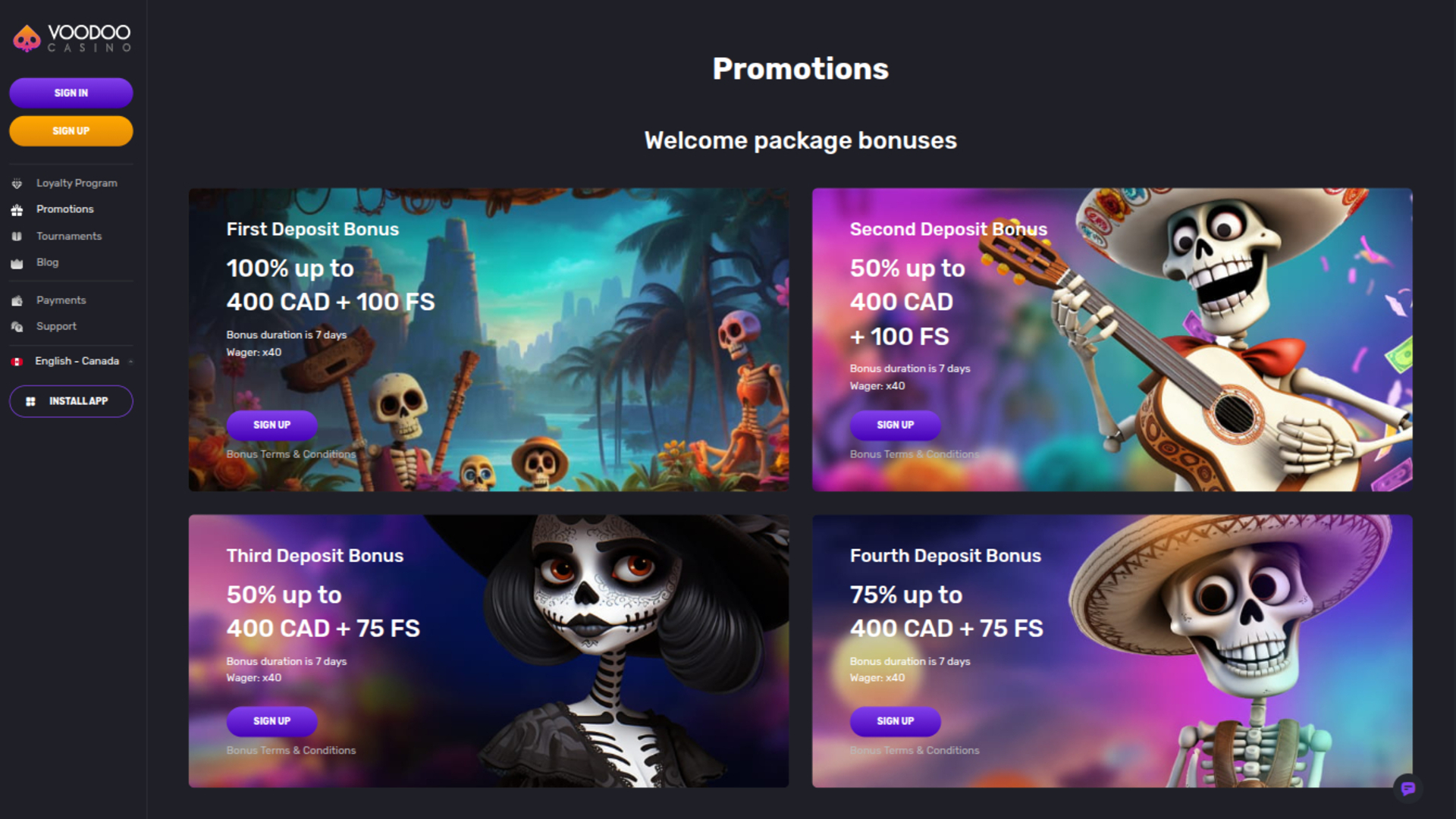 Voodoo Casino Desktop Promotions