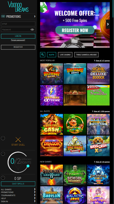 VoodooDreams Casino mobile Startseite