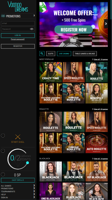 VoodooDreams Casino mobile Live-Dealer