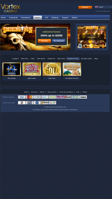 Machines à sous progressives mobiles de Vortex Casino