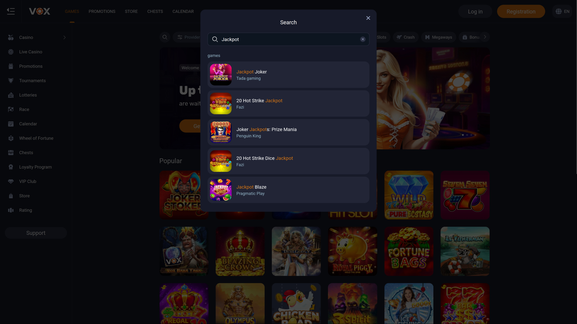 Jackpot de bureau du casino Vox