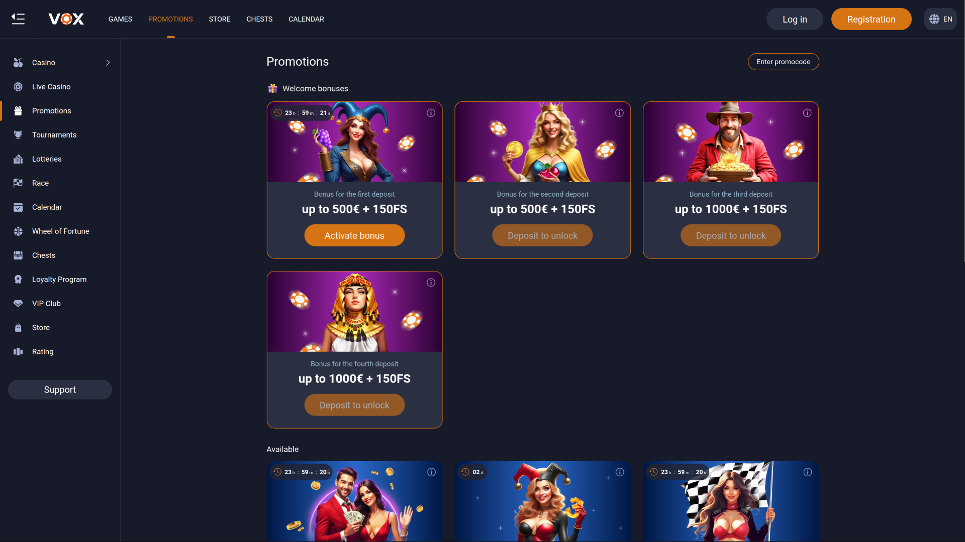 Promotions Vox Casino sur ordinateur