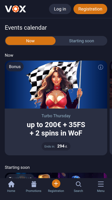 Calendrier des événements mobiles de Vox Casino
