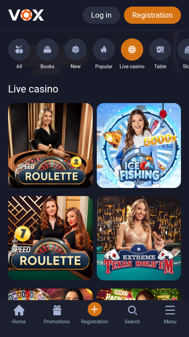 Vox Casino Mobile avec croupier en direct