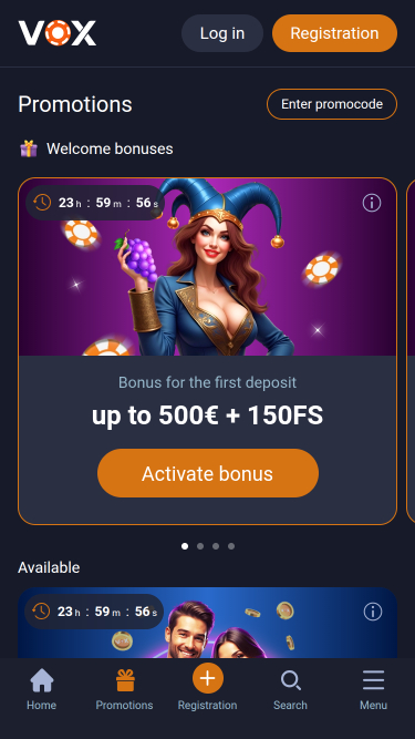 Promotions mobiles de Vox Casino