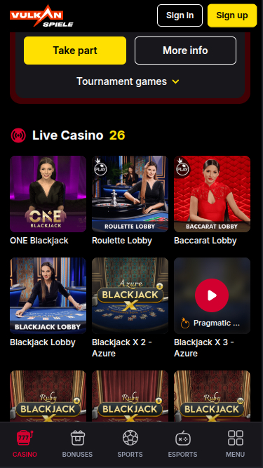 Crupier en vivo móvil de Vulkanspiele Casino