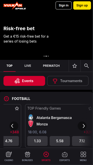 Deportes móviles de Vulkanspiele Casino