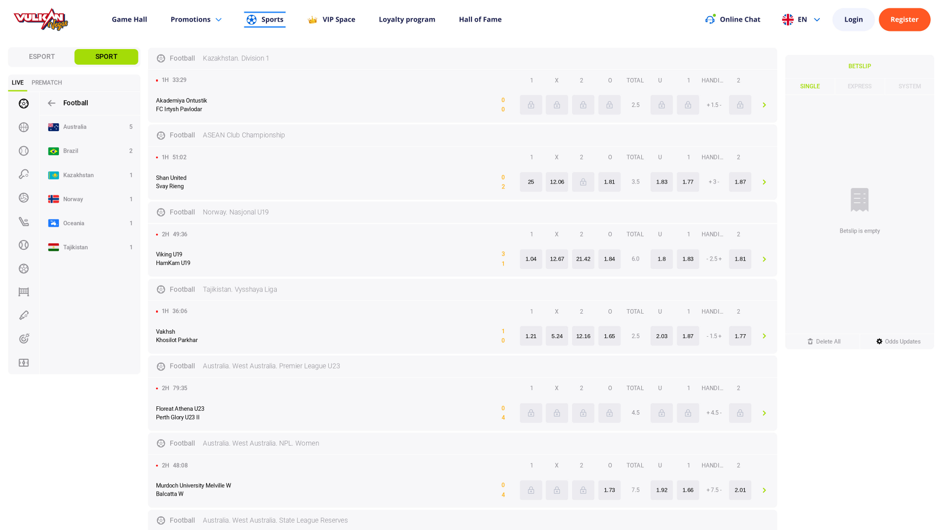 Deportes de escritorio de VulkanVegas Casino