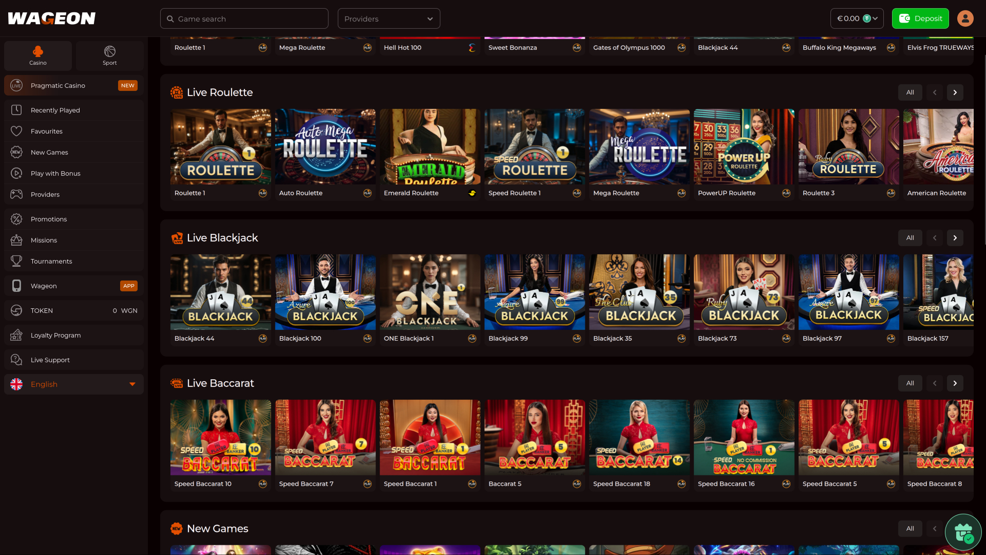 Croupier dal vivo sul desktop del casinò Wageon