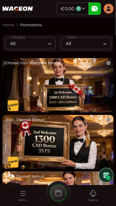 Promozioni per dispositivi mobili di Wageon Casino