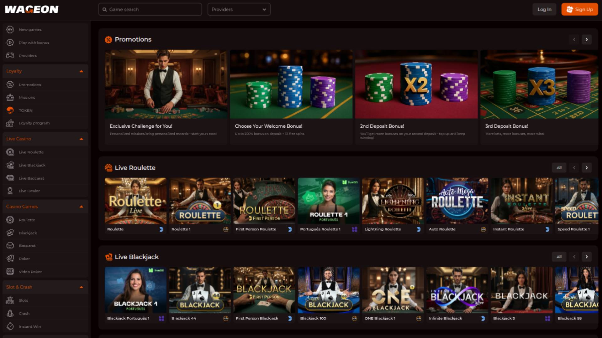 Page d'accueil du casino Wageon