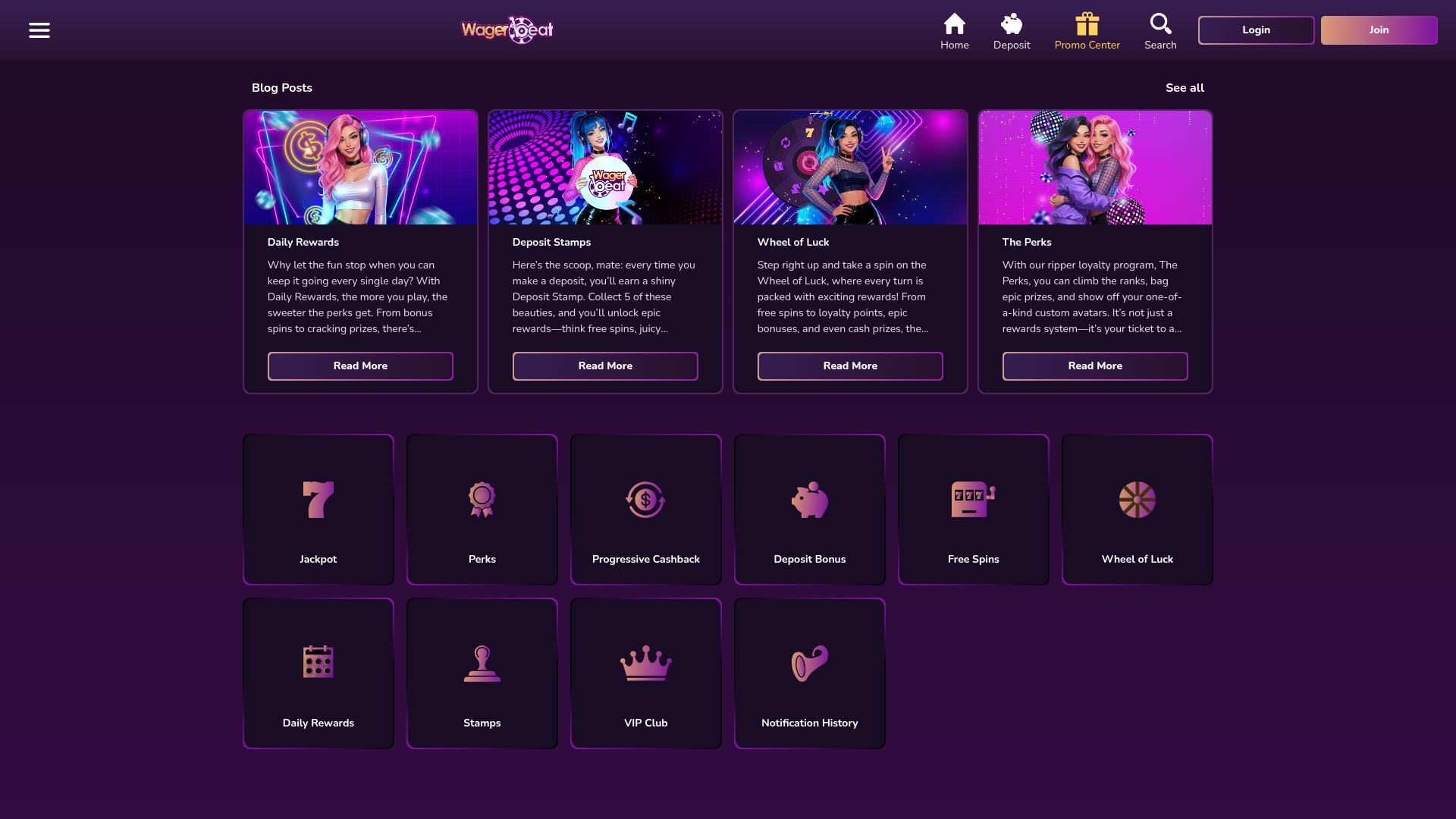 Promoções do Wager Beat Casino para computador