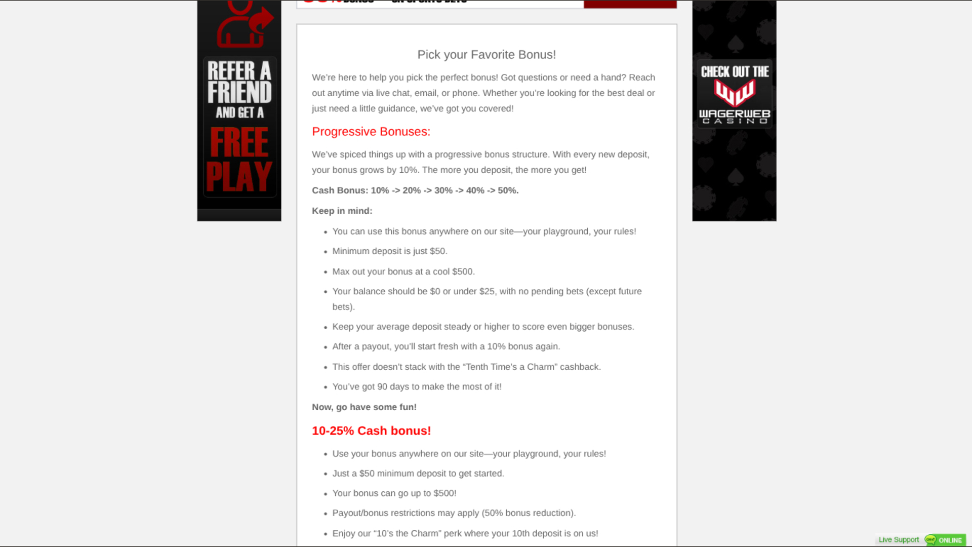 Promotions de bureau de WagerWeb Casino