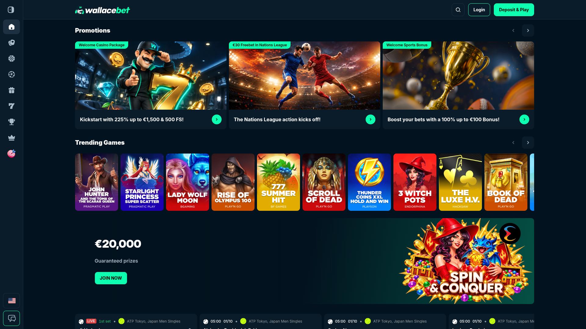 Pagina iniziale desktop del casinò Wallacebet
