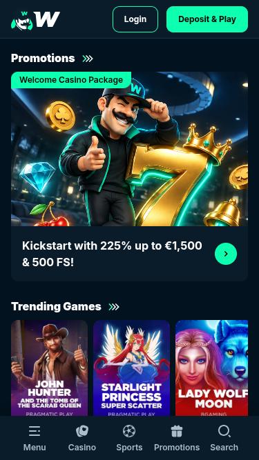 Pagina iniziale mobile del casinò Wallacebet