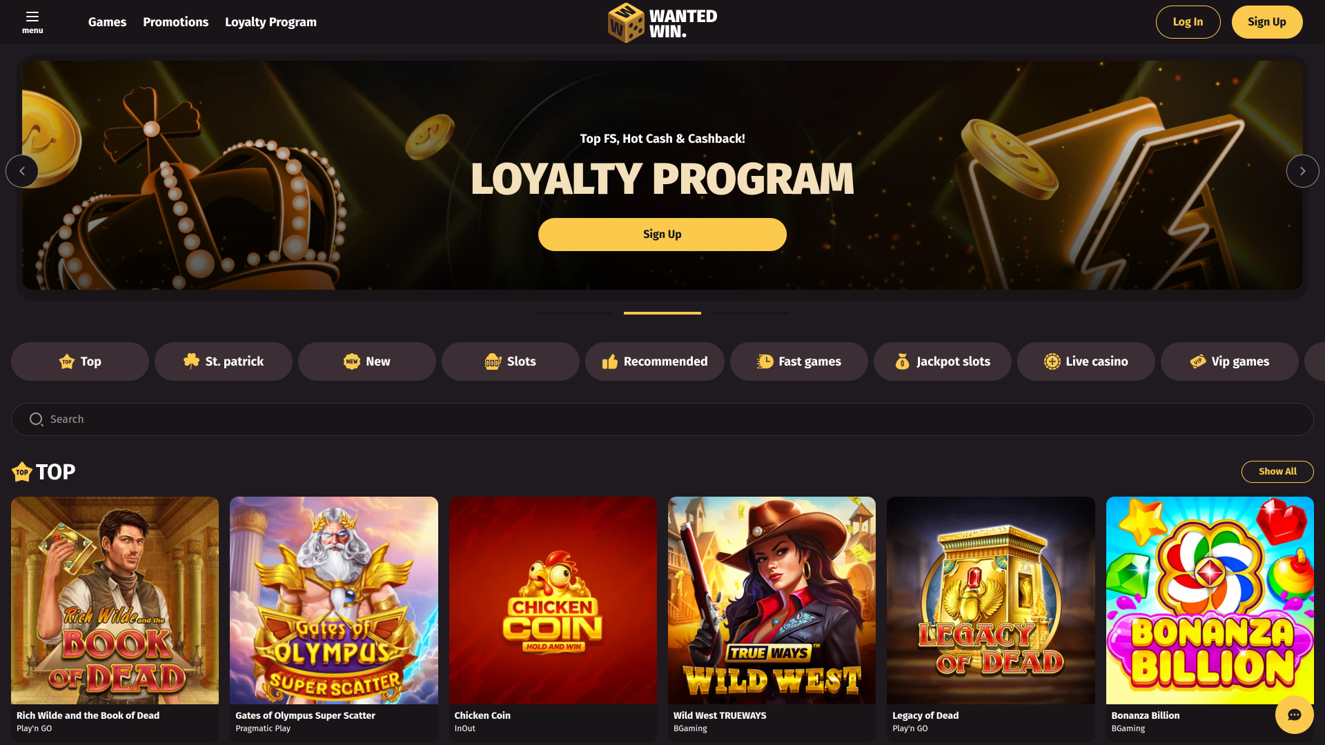 WantedWin Desktop Homepage