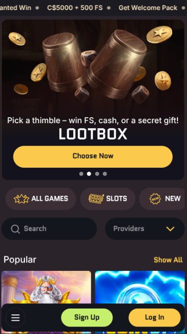 WantedWin Mobile Homepage