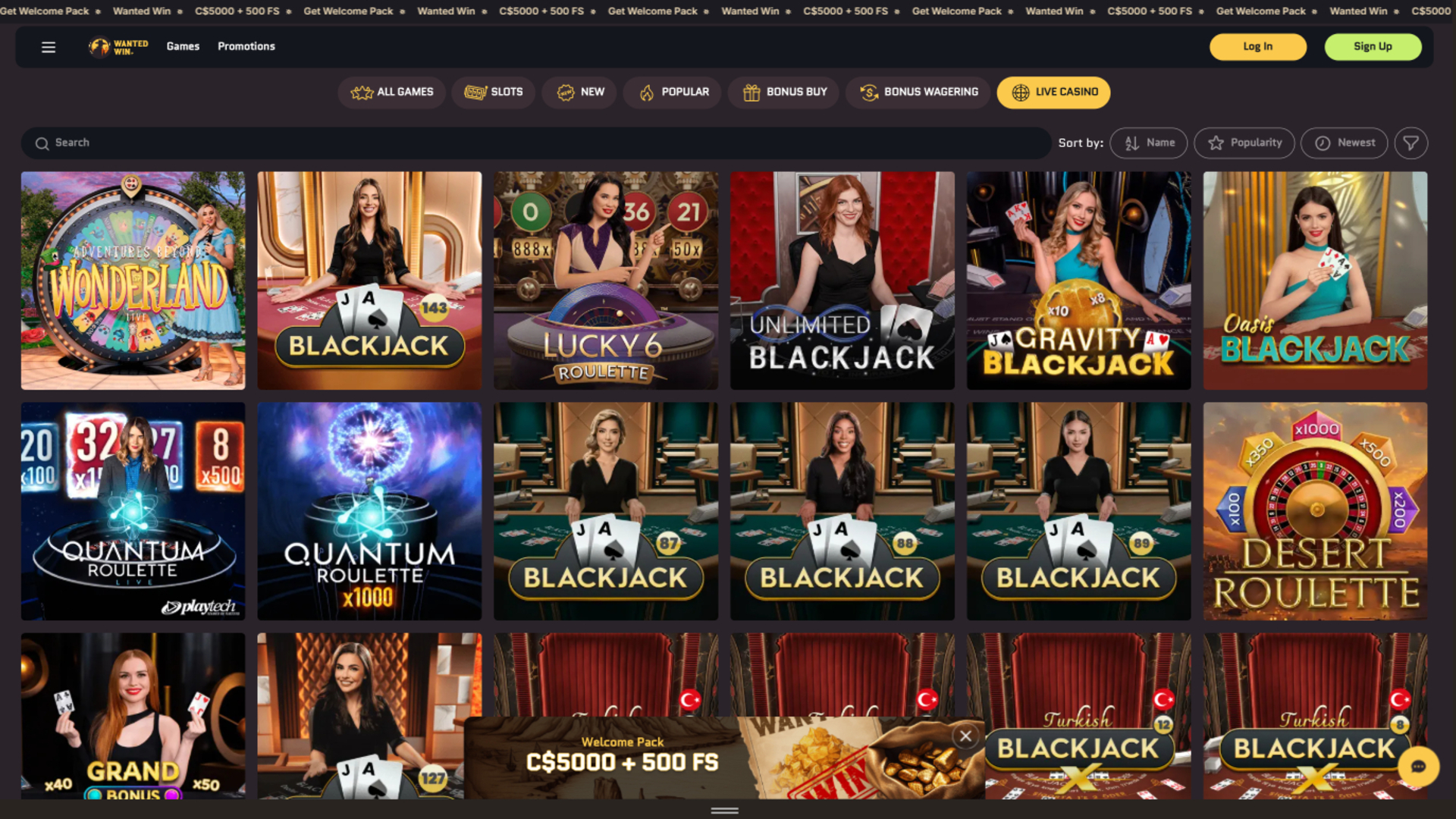WantedWin Desktop Live Dealer