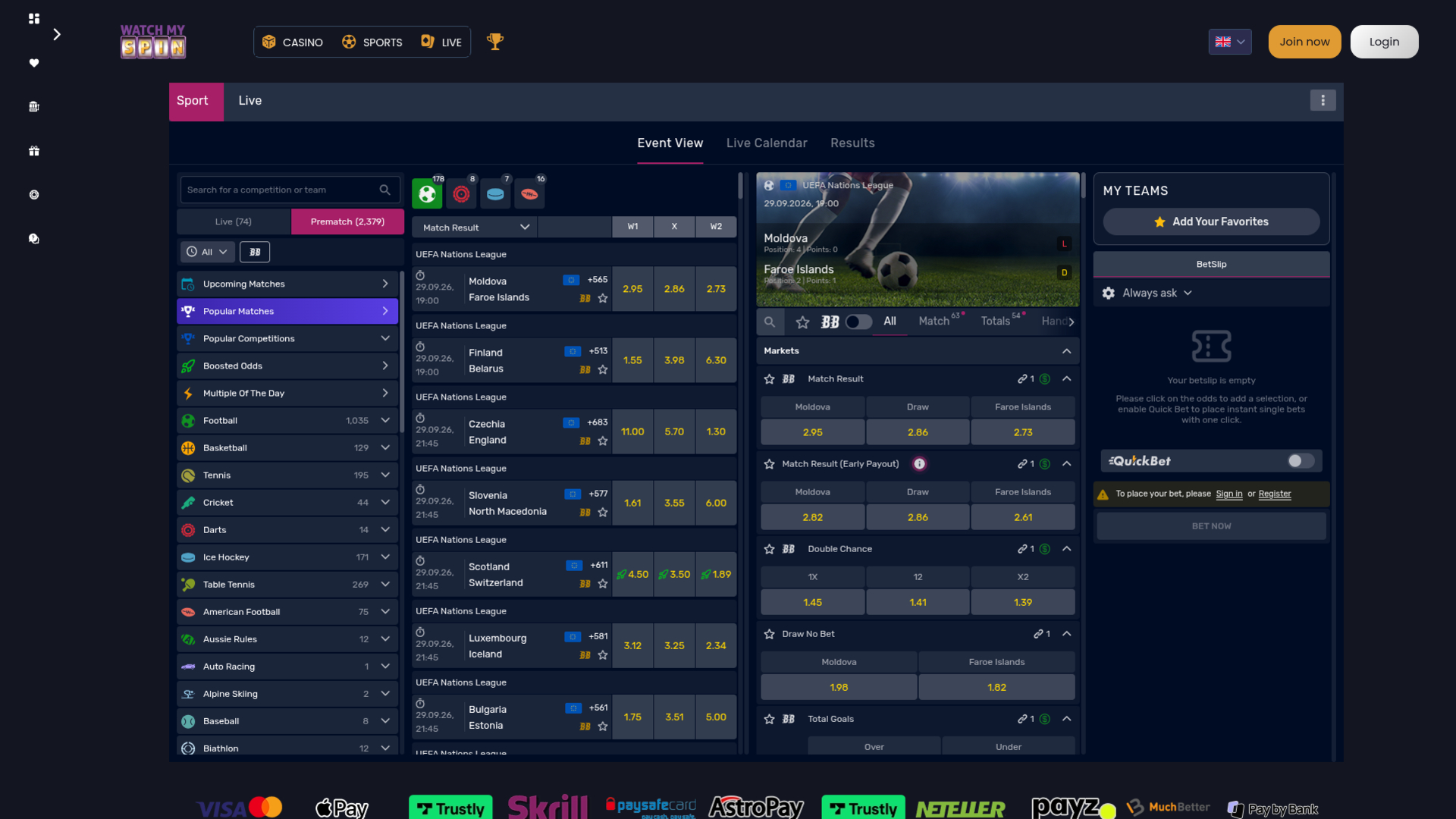  WatchMySpin Casino Desktop Sports