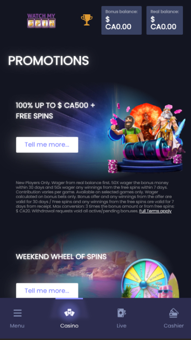 WatchMySpin Casino Mobile Promotions