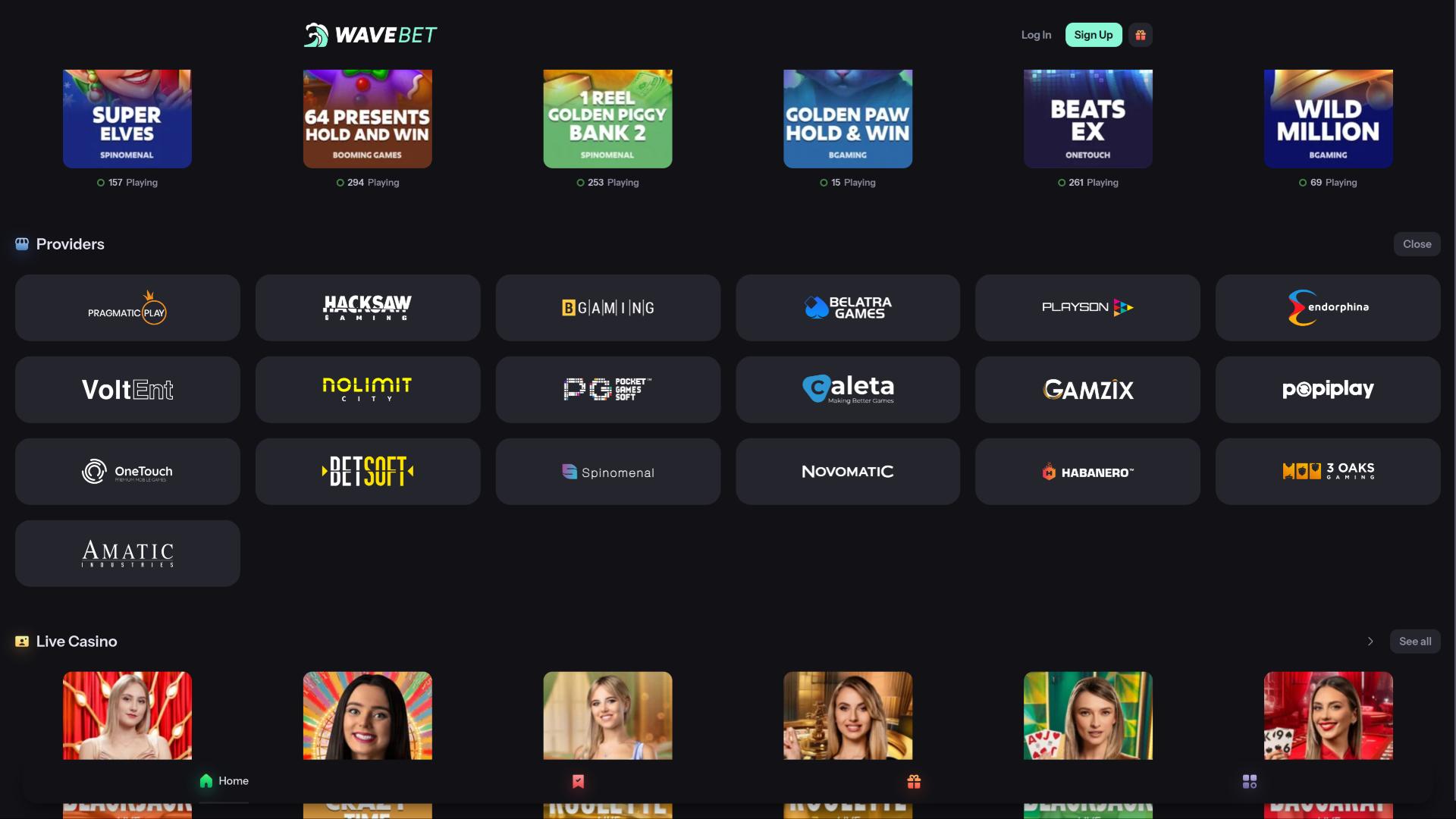 Page des développeurs de jeux de casino WaveBet
