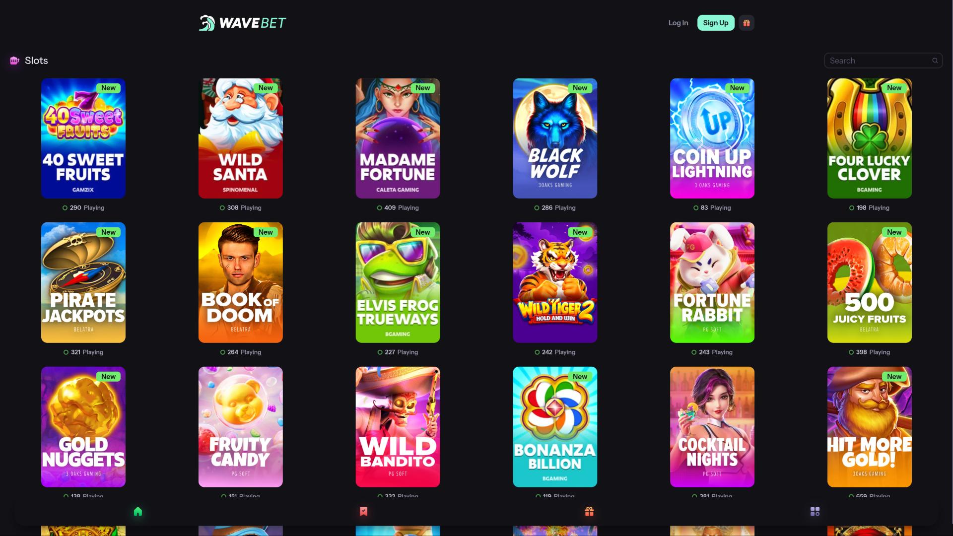 page des jeux de casino WaveBet