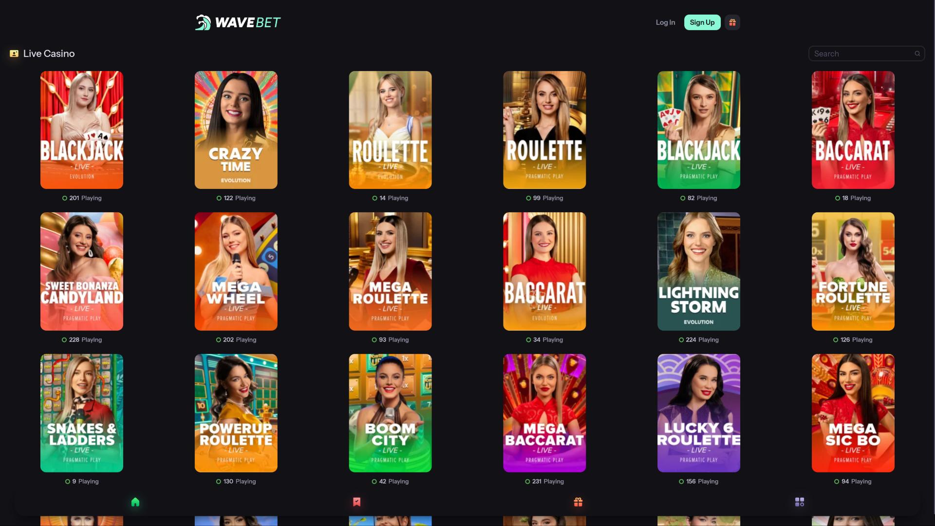 page de croupier en direct du casino WaveBet