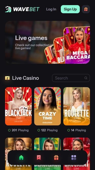 Page mobile des croupiers en direct du casino WaveBet