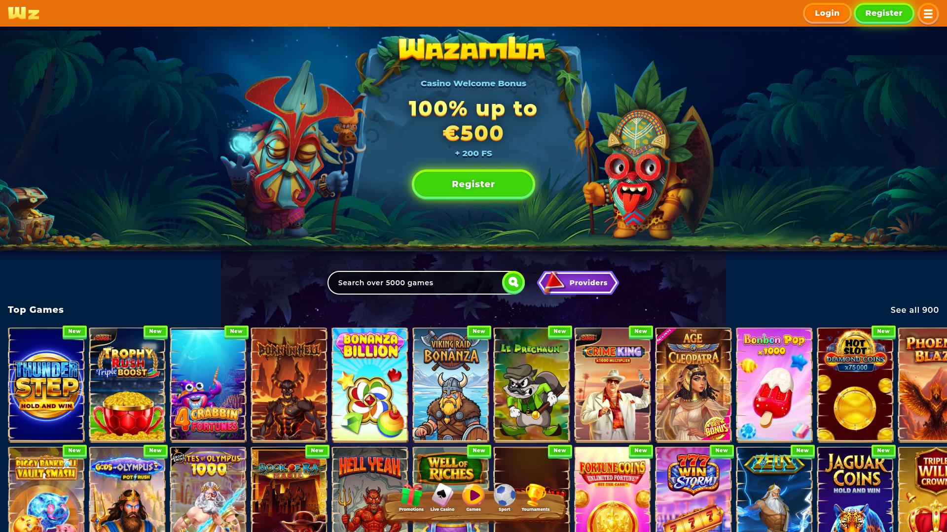 Wazamba Casino Desktop-Homepage