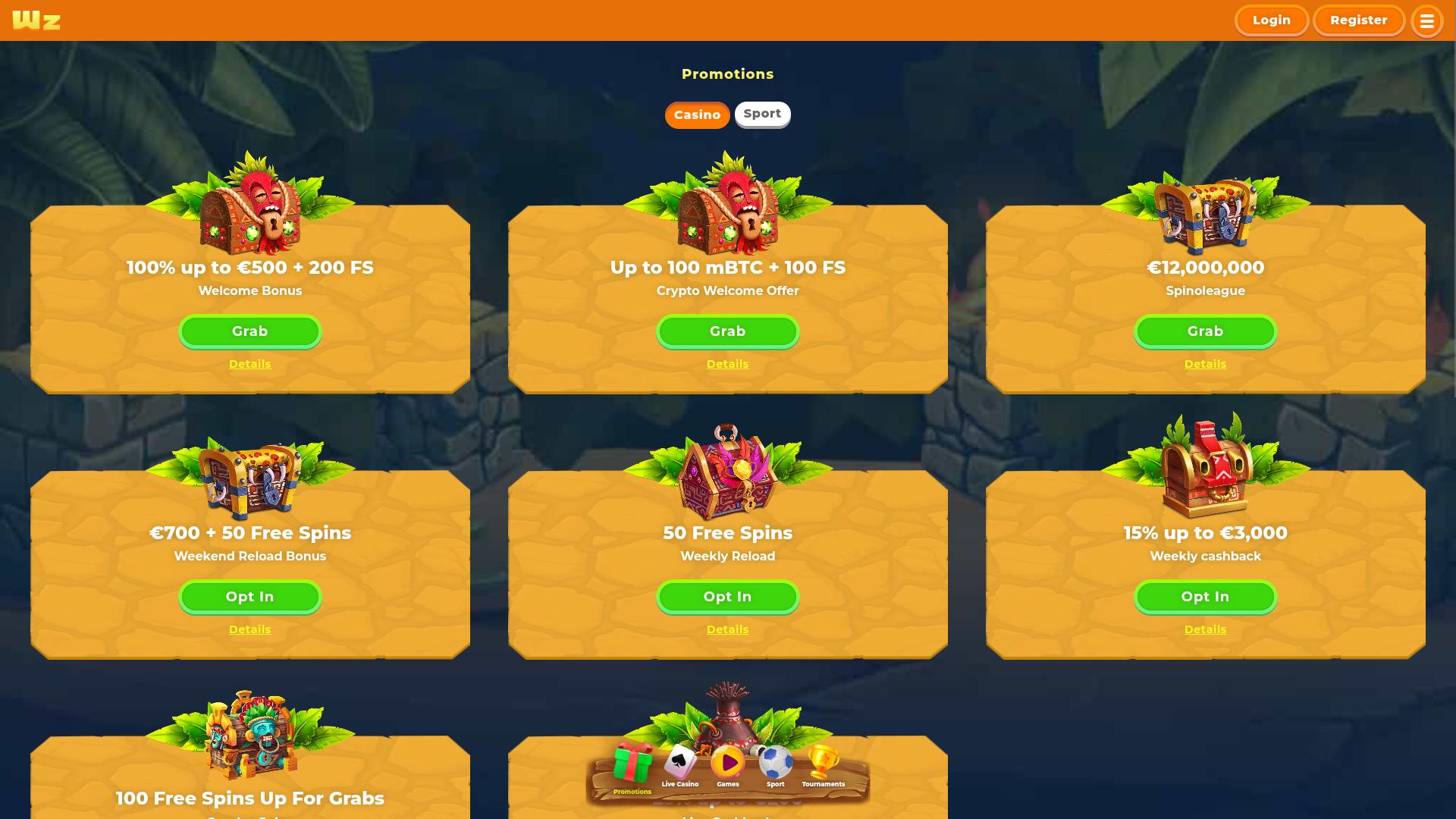 Wazamba Casino Desktop-Aktionen