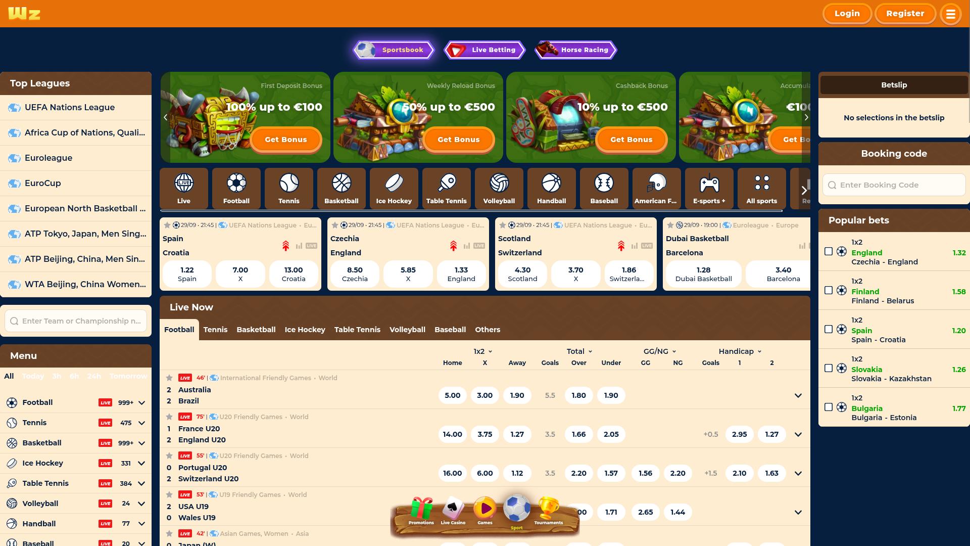 Wazamba Casino Desktop Sports