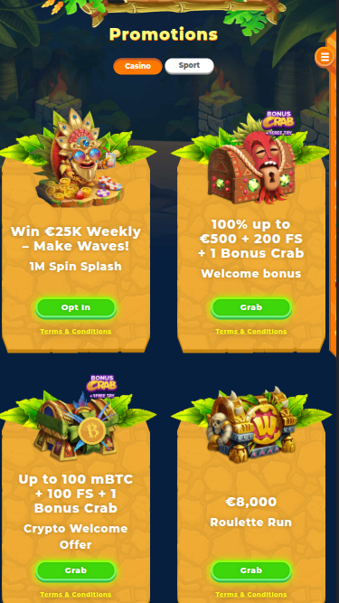 Promociones móviles de Wazamba Casino