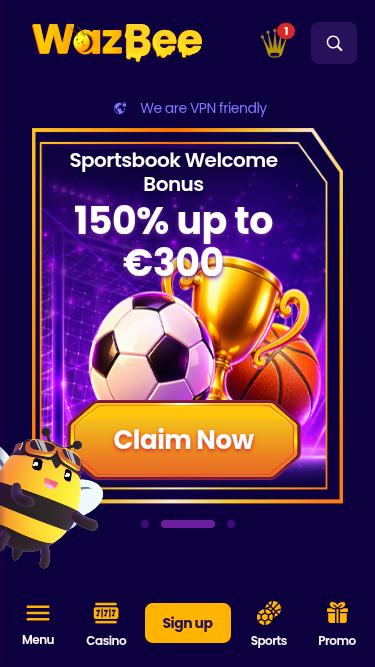 Página de inicio móvil del casino Wazbee
