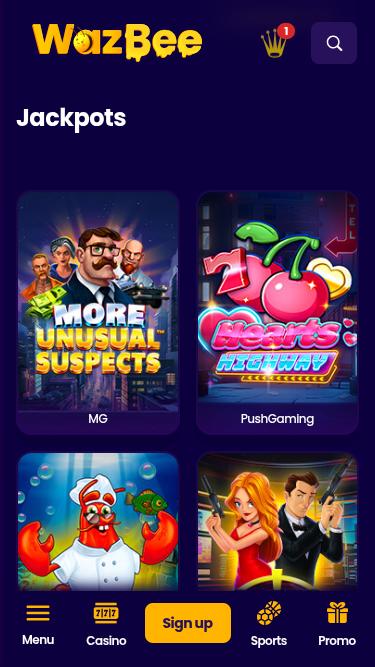 Jackpot móvil del casino Wazbee