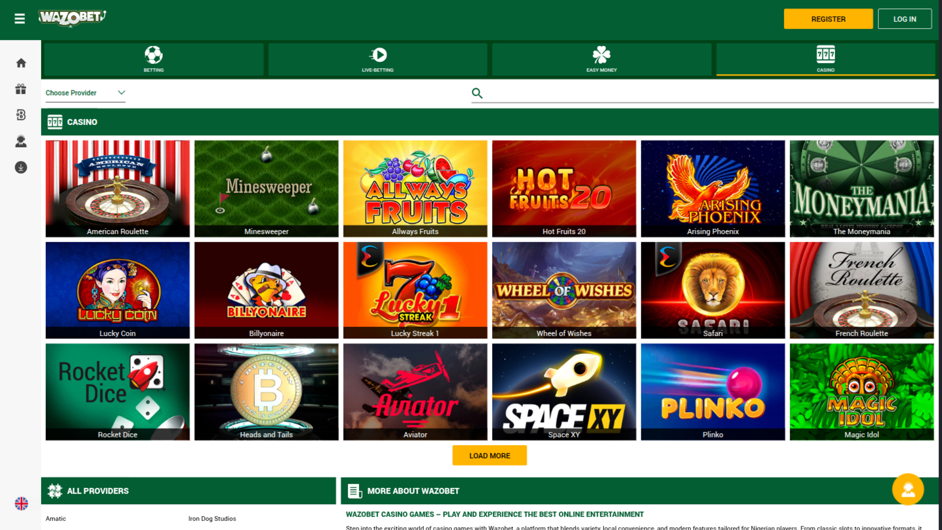Giochi desktop di Wazobet Casino