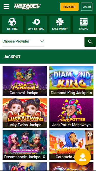 Jackpot mobile di Wazobet Casino