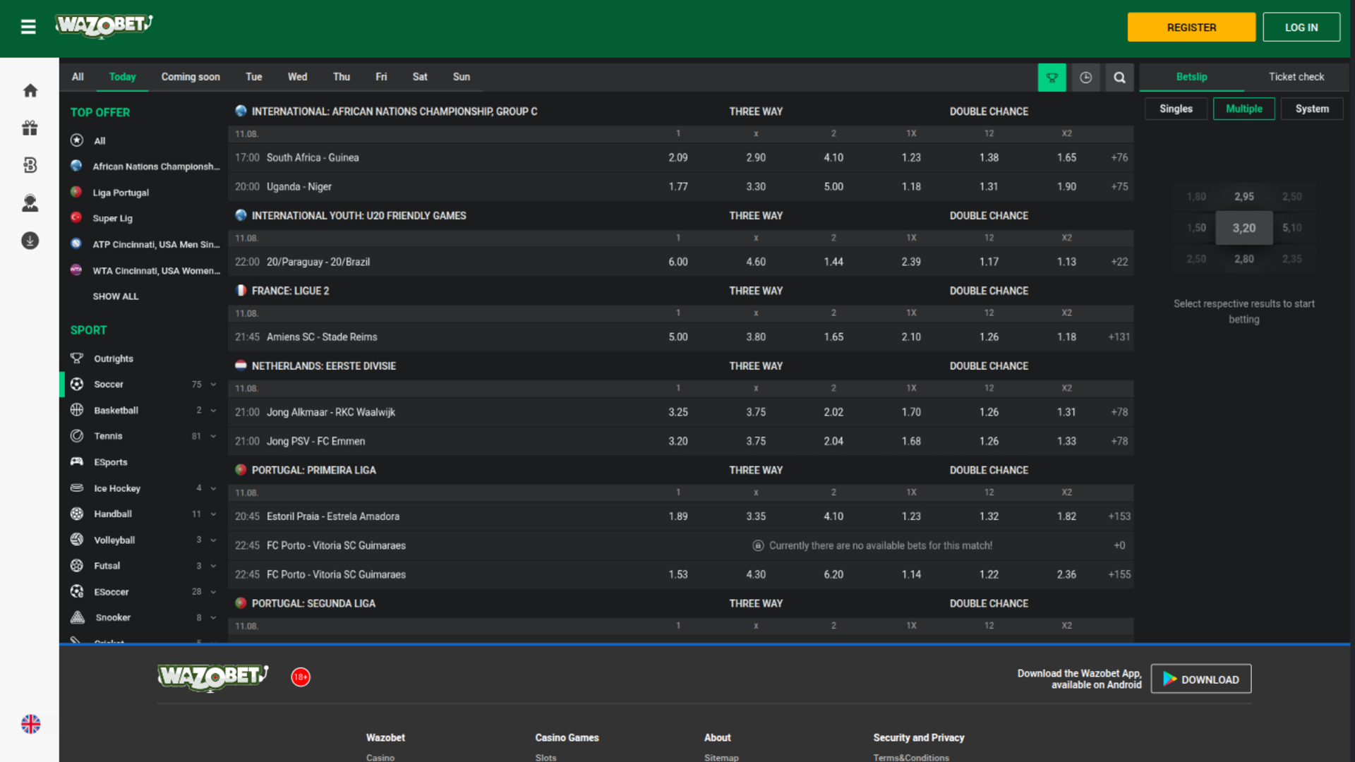 Sport desktop di Wazobet Casino