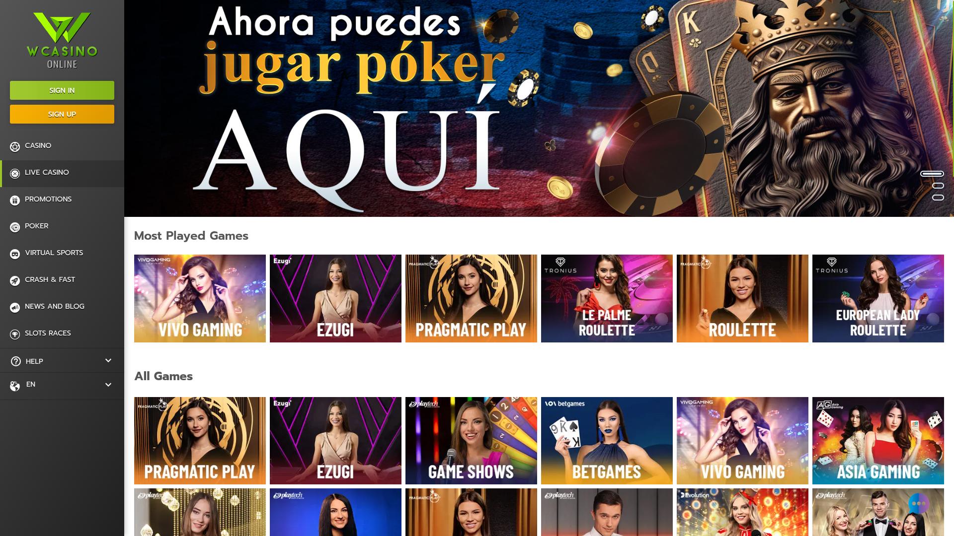 WCasino Online Desktop Live Croupier