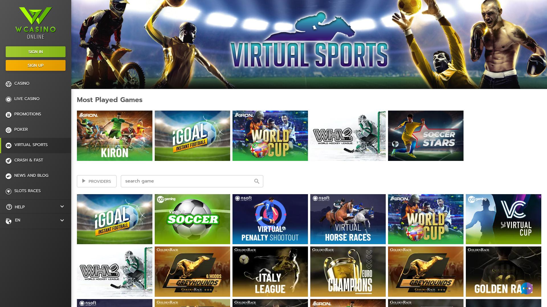 Sports virtuels en ligne WCasino pour ordinateur