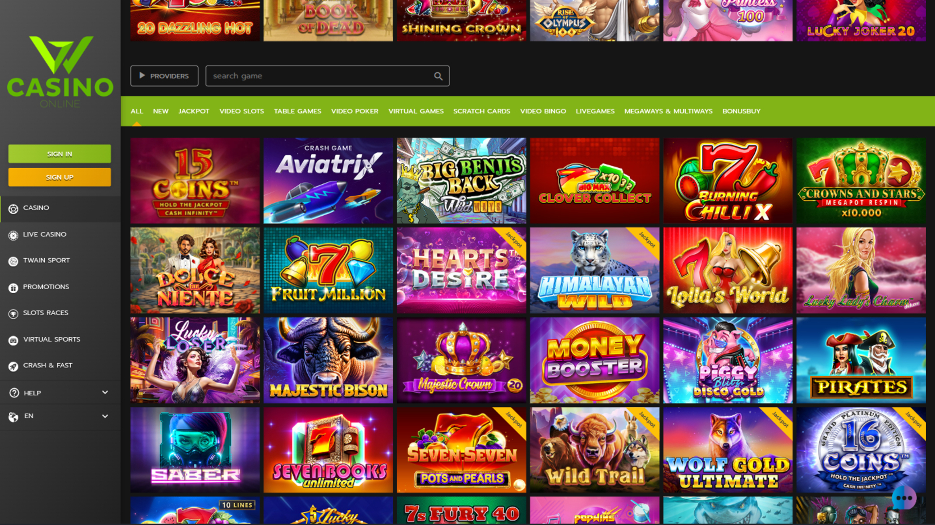 Jeux sur bureau de WCasino Online