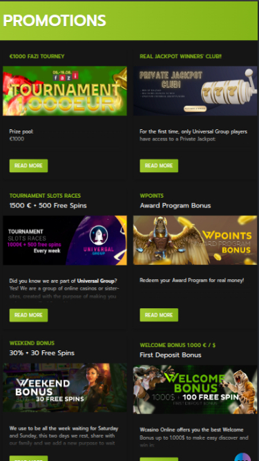 Promotions mobiles de WCasino Online