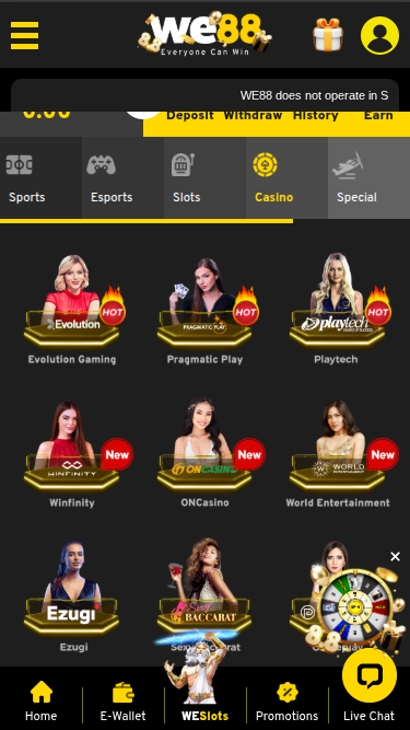 Croupier en direct de we88 casino pour mobile