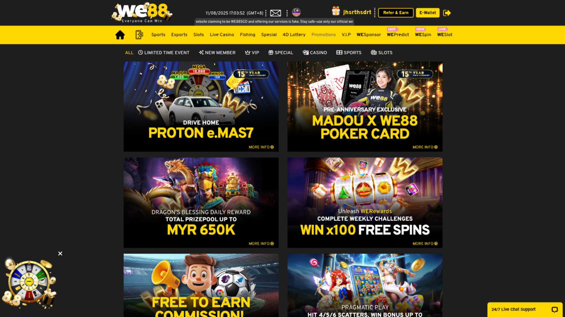 Promotions de we88 casino pour ordinateur de bureau