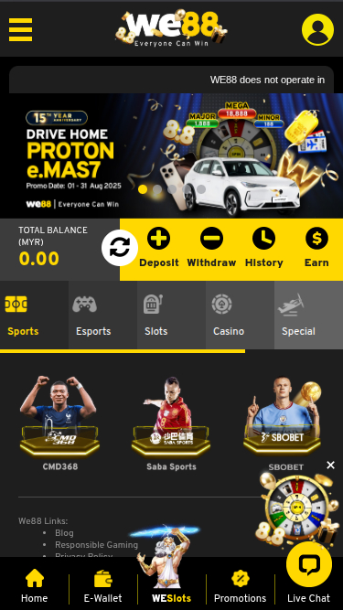 Sports de we88 casino pour mobile