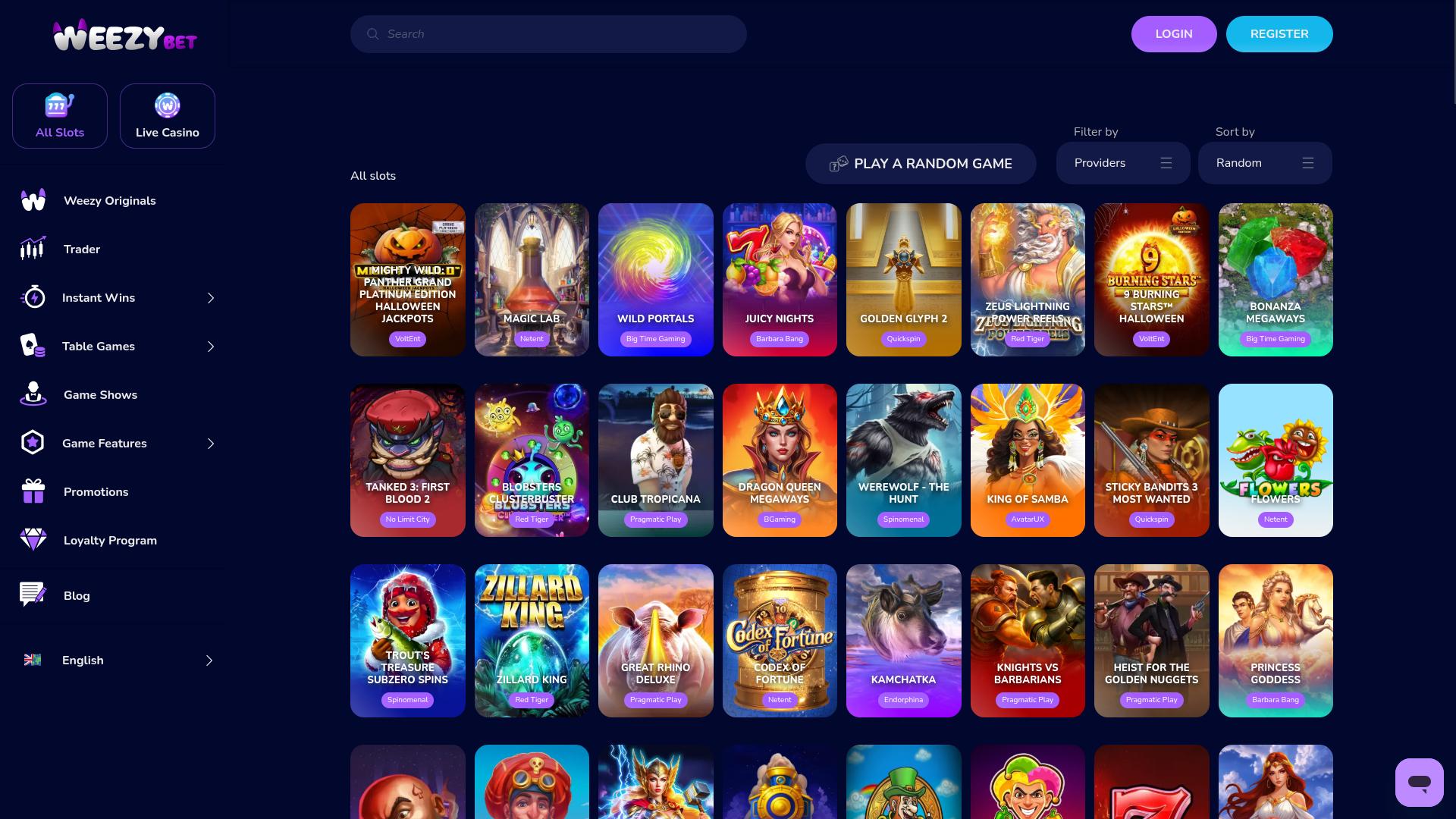 Jeux de casino WeezyBet pour ordinateur
